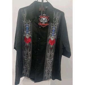Men's Dragonfly Clothing Com Short Sleeve Button-up Dagger Through Rose  New Xl